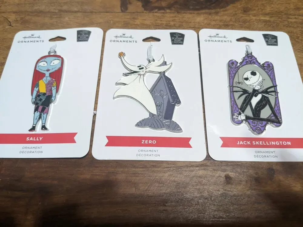 Hallmark Nightmare Before Christmas Flat Enamel Ornaments Lot of 3 New Jack Zero